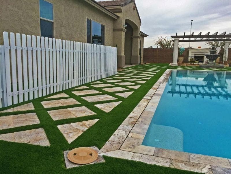 turf and pavers by the pool